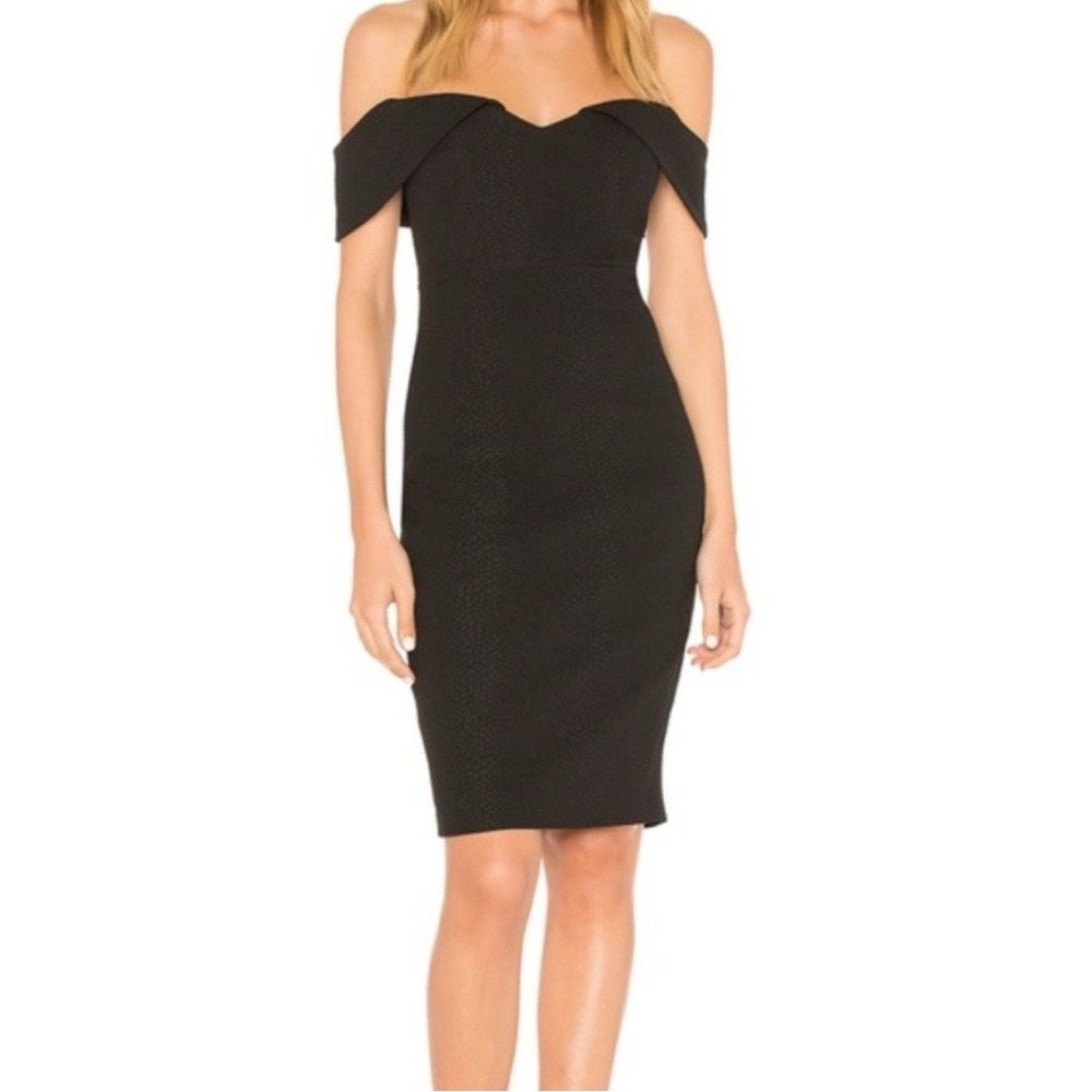 Bardot Eva Black Snake Print Off‎ The Shoulder Cocktail Sheath Dress Size 6